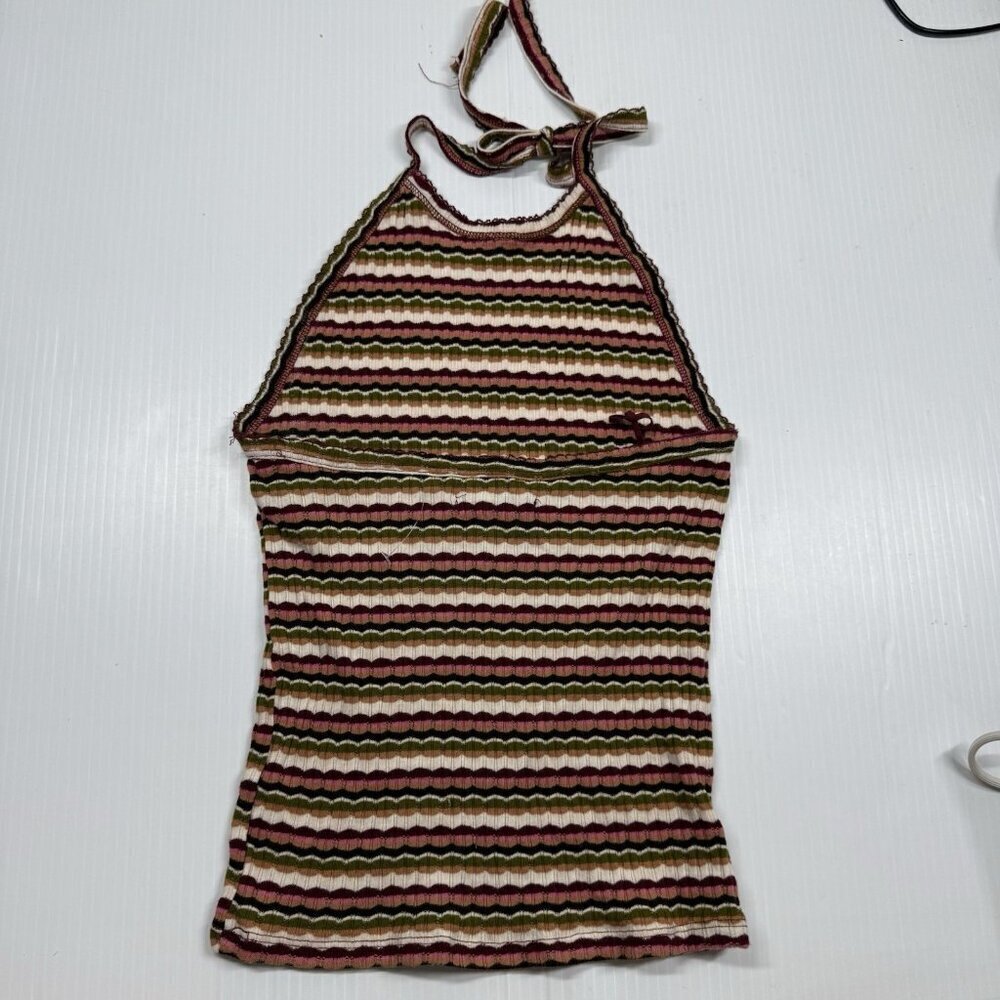American Eagle Halter Top Striped y2k Brown Green size small spring outdoors - Picture 6 of 7